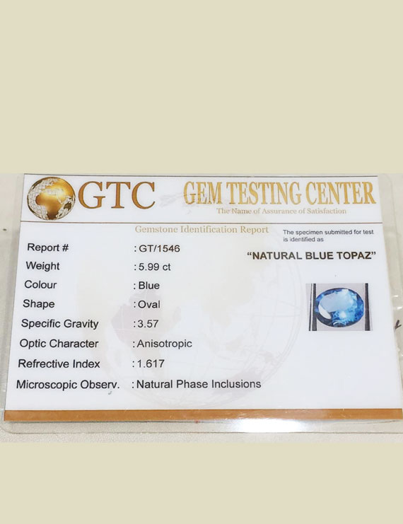 6.60 Ratti (5.99 ct) Natural Blue Topaz